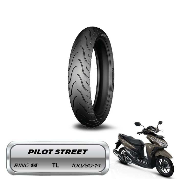 KAWKAWSPEEDSHOP Ban Belakang Motor Vario 150 Michelin Pilot Street 100/80 R14 - Tubles