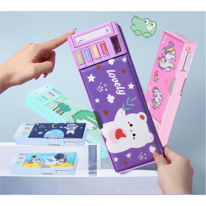 

✨LARIS✨ -Kotak Pensil Anak Tempat Pensil Multifungsi Motif Lapisan Ganda Murah - Boba Hijau