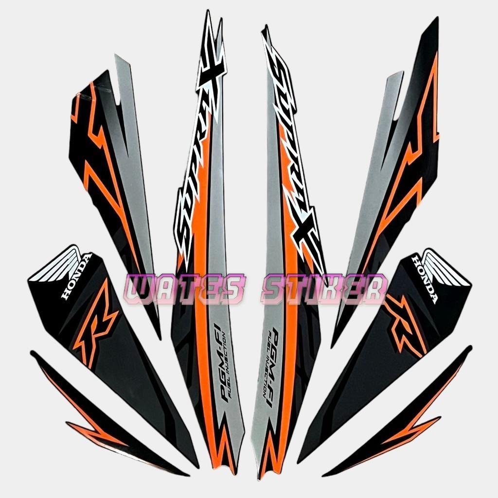 Striping Decal Polet Sticker Honda Supra x 125 fi 2018 hitam oren oranye orange stiker Lis body moto