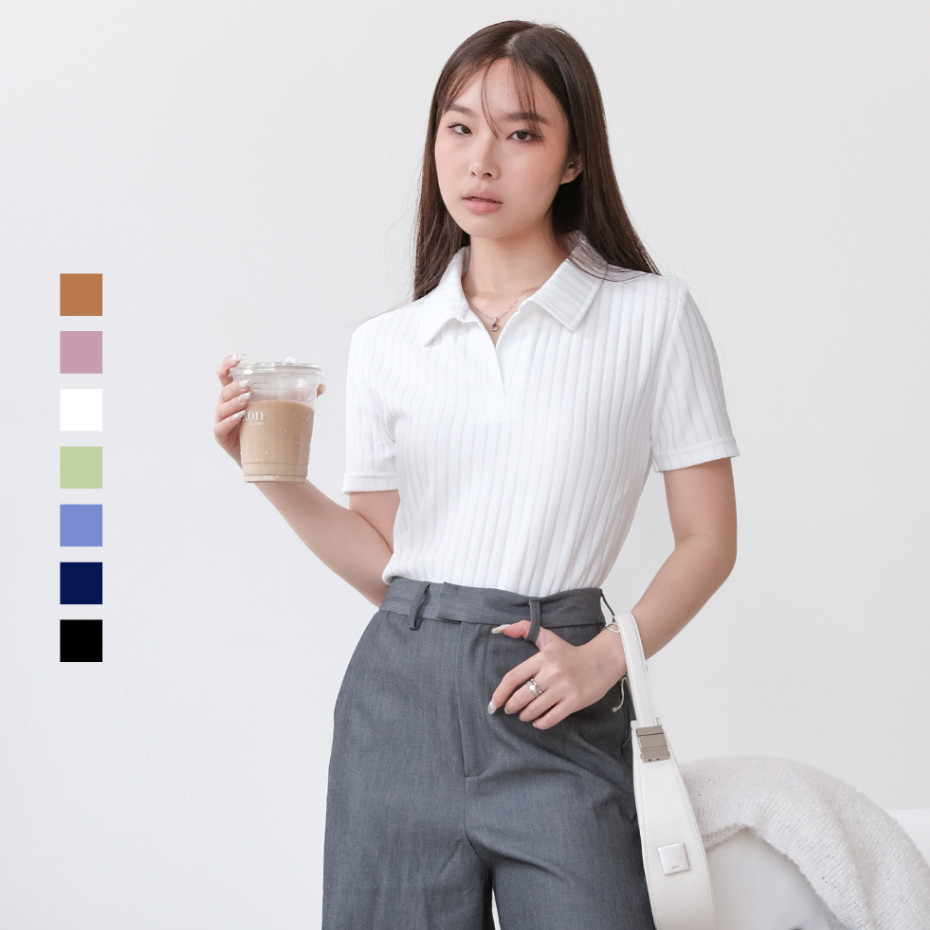SAGI - Kyo Polo Crop Top | Kaos Atasan Lengan Pendek Kerah Wanita