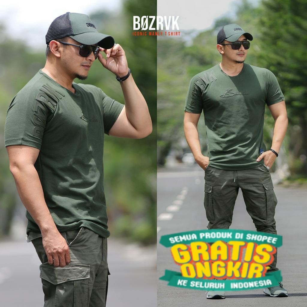 Kaos Pria Hijau Army | BOZRVK | Kaos Kaos |Baju Kaos Tactical | Kaos Taktikal | Kaos Tactical Pria  