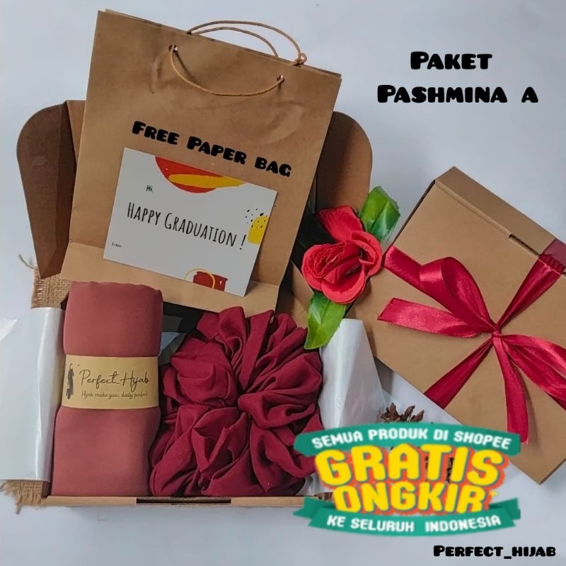 Hampers Hijab Pashmina Ceruty Baby Doll//Gift Box Kado Ulang Tahun Cewek Free Ucapan+PaperBag(Reques