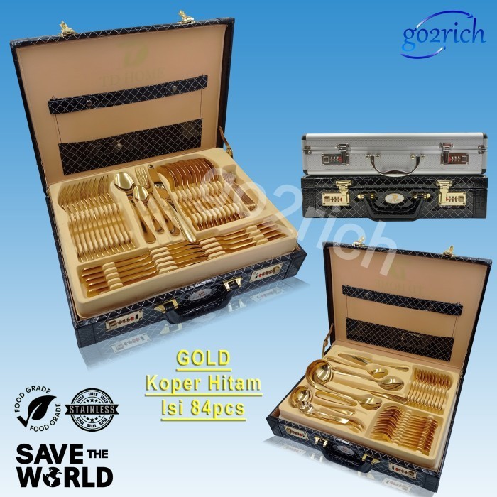 ✨LARIS✨ -cutlery set stainless steel 84 pcs 84pcs Sendok Garpu Makan Koper - Gold