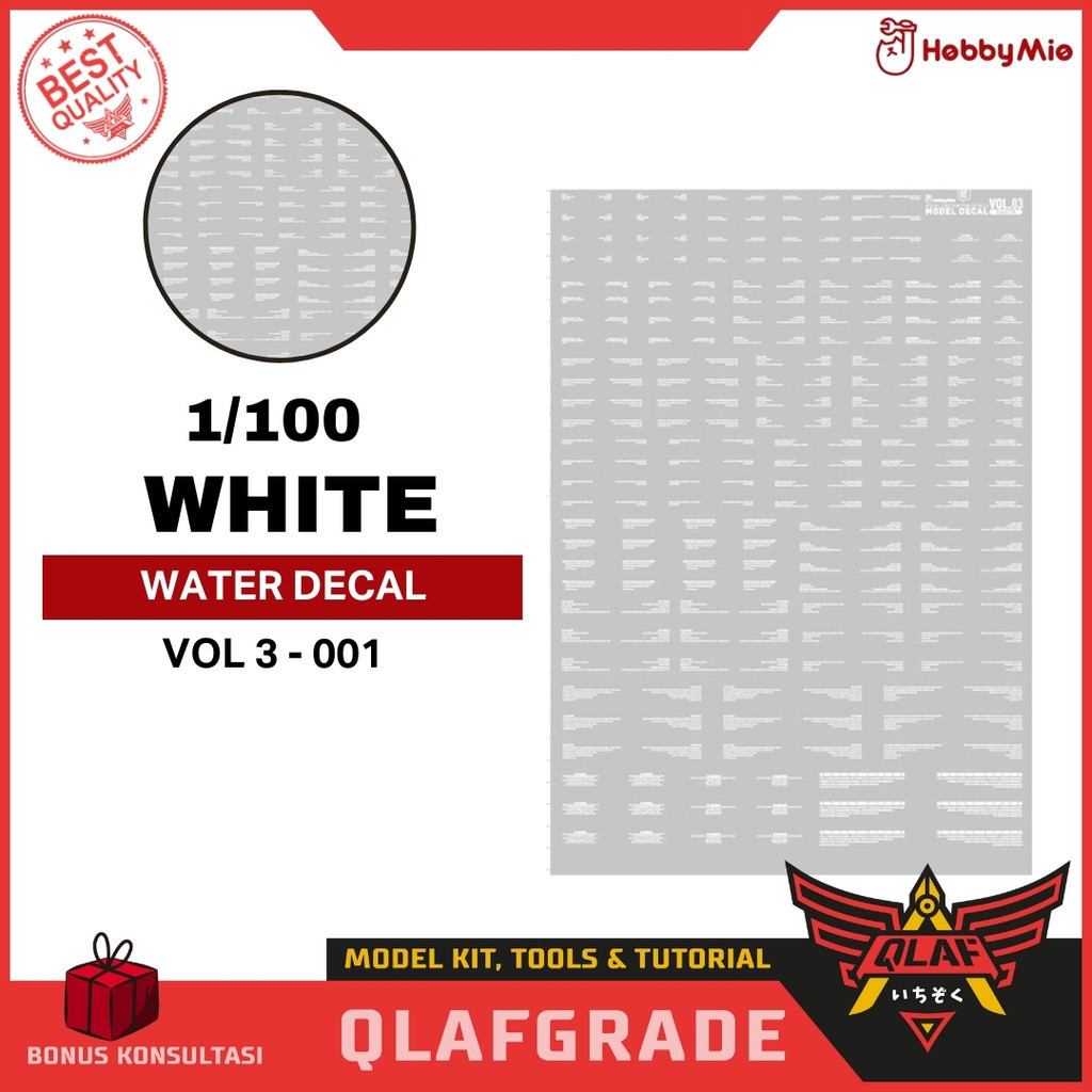 Water Decal 1/100 VOL 3 - 001 WHITE Hobby mio - High Res. Water Slide Decal Gundam MG