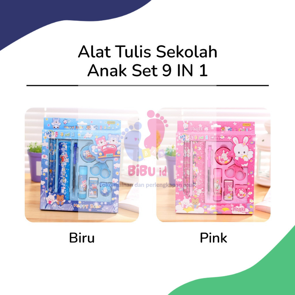 

BIBU id Stationary Set / Alat Tulis Sekolah Anak Set 9 in 1 / Alat Tulis Sekolah Karakter Lucu / Souvenir Alat Tulis Anak