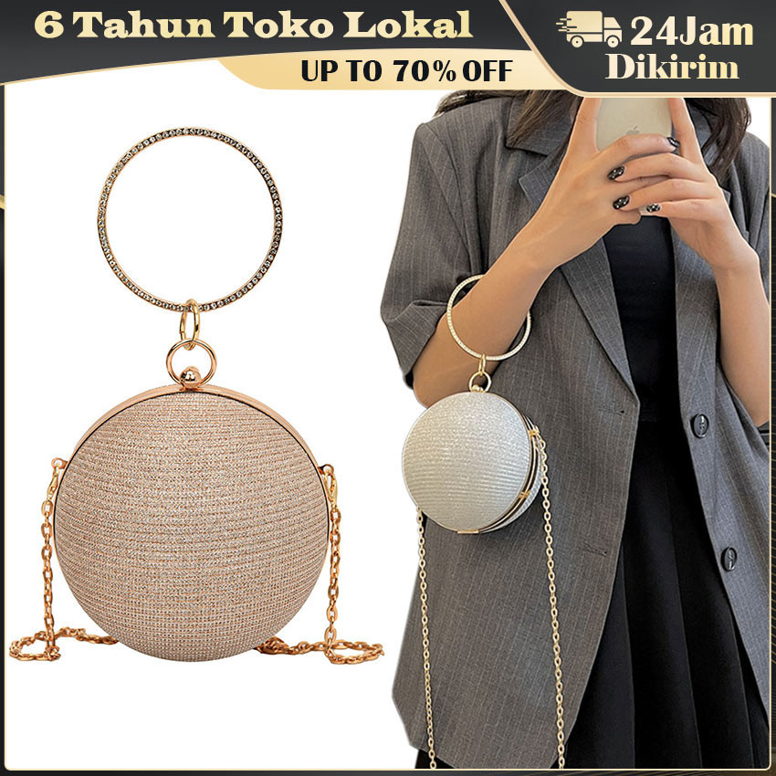 aqq Party Clutch / Tas Pesta Bulat Selempang / Evening Bag / Party Bag Clutch Bag