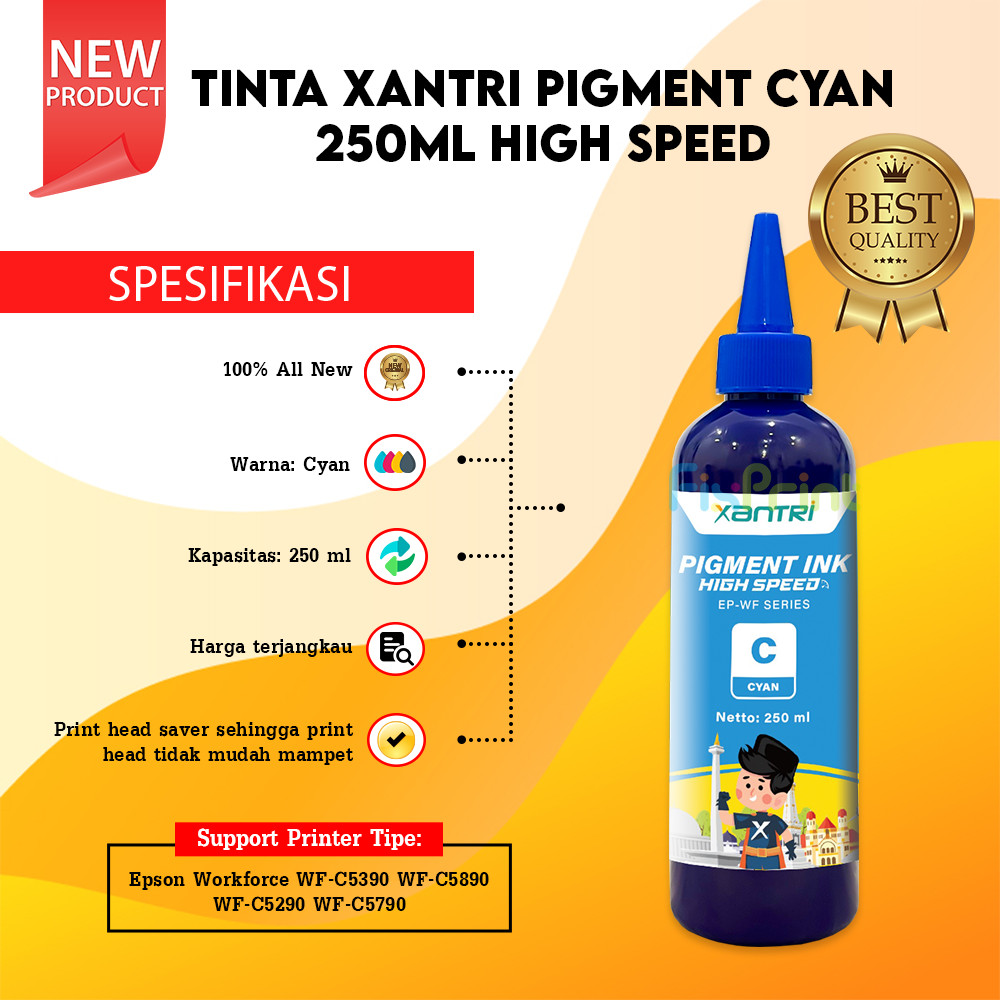 Tinta Xantri Pigment High Speed 250ml CMYK Printer Epson Workforce WF-C5390 WF-C5890 WF-C5290 WF-C57