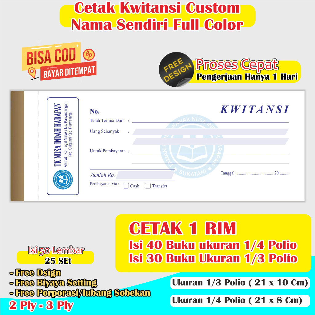 

CETAK KWITANSI CUSTOM 2 RANGKAP 1 RIM GANESA GRAFIKA