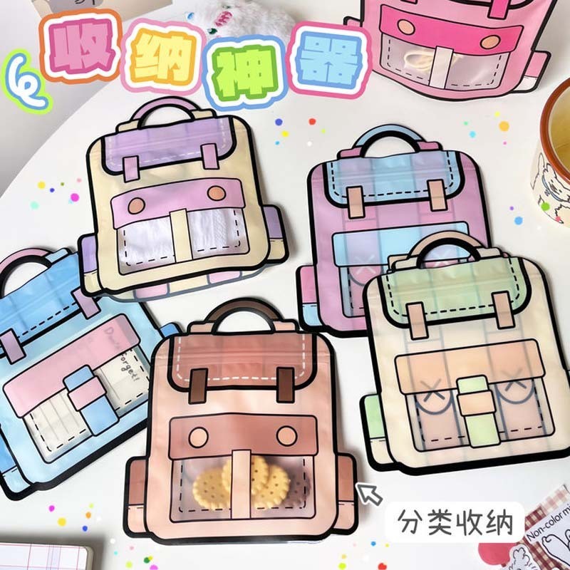 PLASTIK ZIPLOCK STANDING POUCH KEMASAN CANDY COOKIES PERMEN ORGANIZER MULTI FUNGSI MOTIF RANSEL