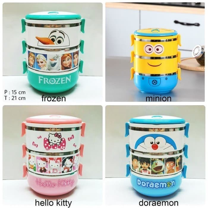 RANTANG 3 SUSUN MOTIF KARAKTER STAINLESS STEEL Rantang Stainless 3 - Frozen