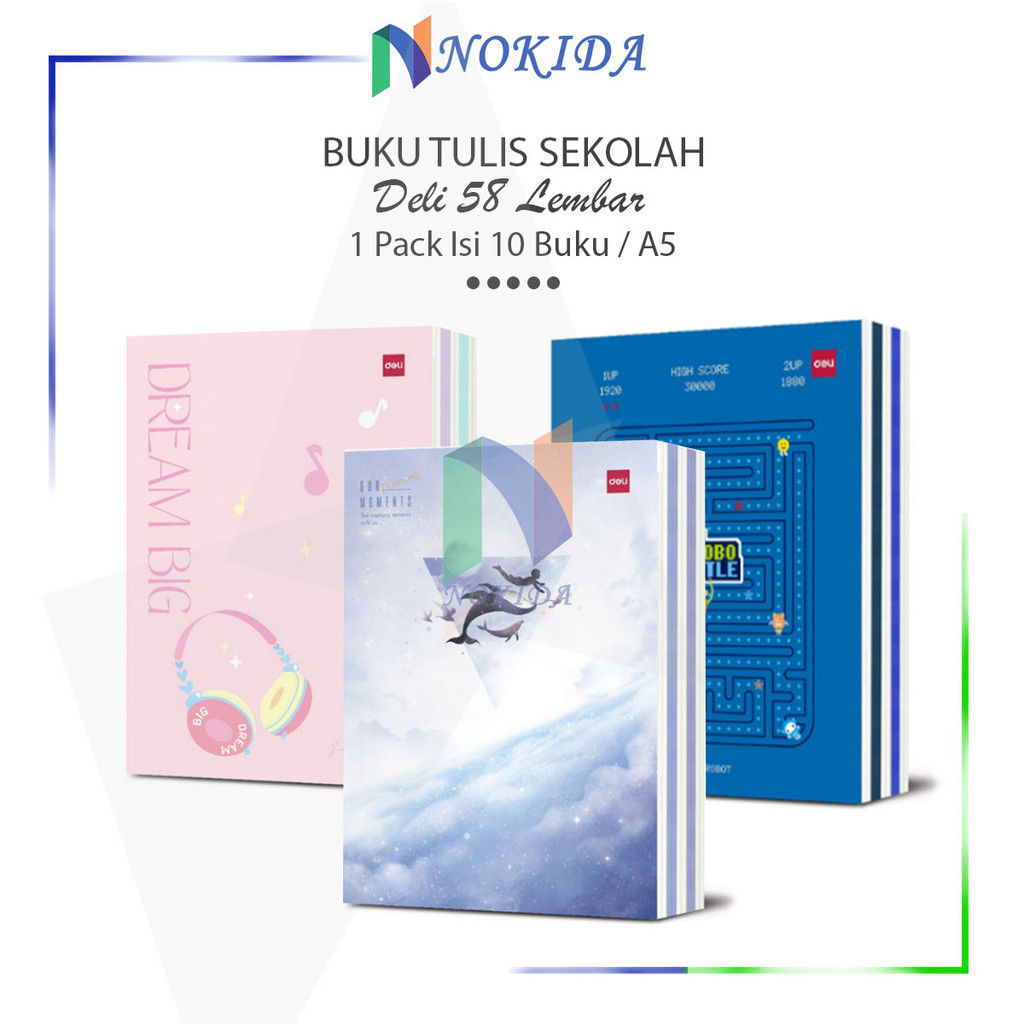 

Nokida Buku Tulis Sekolah Deli 58 Lembar [1 Pack/10 Buku] / Peralatan Alat Tulis / Buku Catatan Harian 1 Pak / Write Book 58Lembar A5