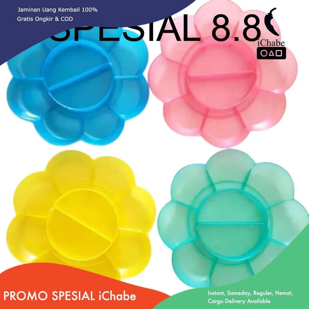 

[Tokome23] COD AA Palet Lukis Bulat Plastik / Palet Bunga Warna Warni Stationery Biru