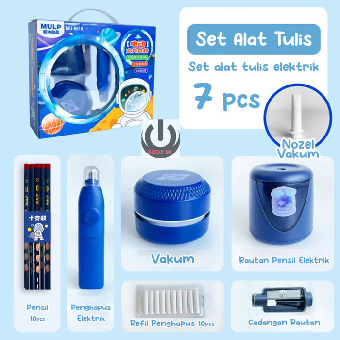 Set Alat Tulis Electric Stationery Set Elektrik Rautan - Biru