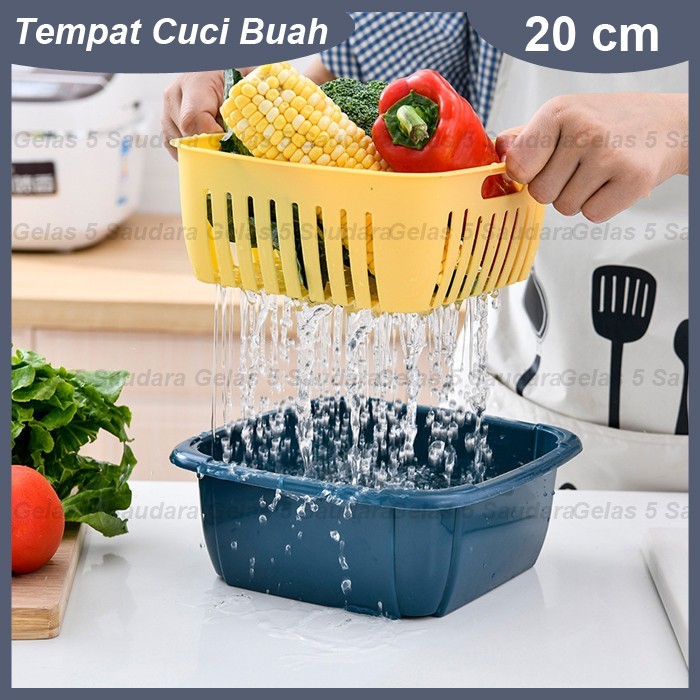 Baskom Cuci Sayur/Tempat Saringan Buah/Kotak Plastik Cuci Buah/Plastik