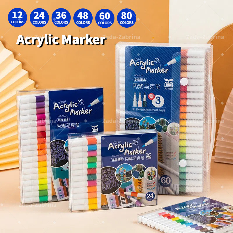 

ZADA Akrilik Marker Set 12/24/36/48/60/80 Colors Spidol Akrilik Spidol DIY Painting Spidol Pastel Pulpen Diy Highlight Drawing Waena Baru