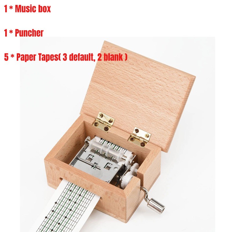 

Present Music Box Grea Wooden Paper Tapes Creative Hand-Cranked Music lovers 70 * 63 * 50mm Puncher Suitable New