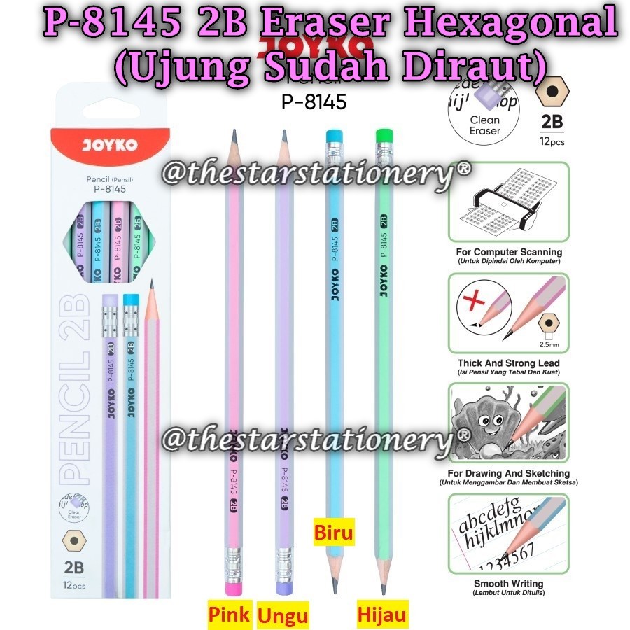 

(1 Biji) Pensil JOYKO P-8145 2B BISA PILIH MOTIF / Pencil Pensil Joyko P-8145 2B Hexagonal (1 Biji)