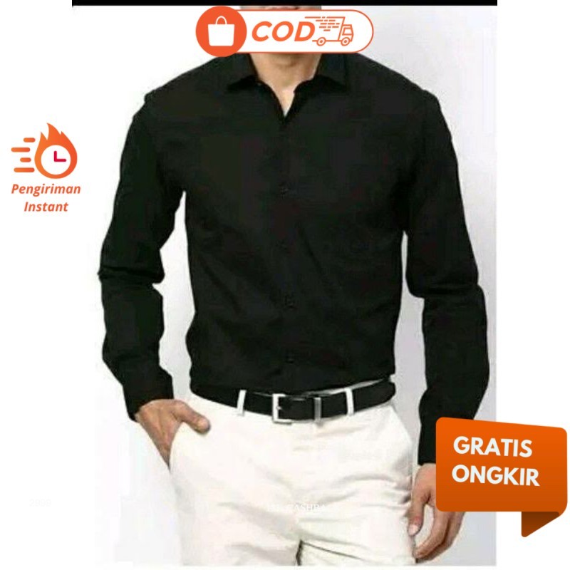 Hurley Kemeja Pria  Kemeja cowok polos lengan panjang slimfit hem pria polos kantor hitam