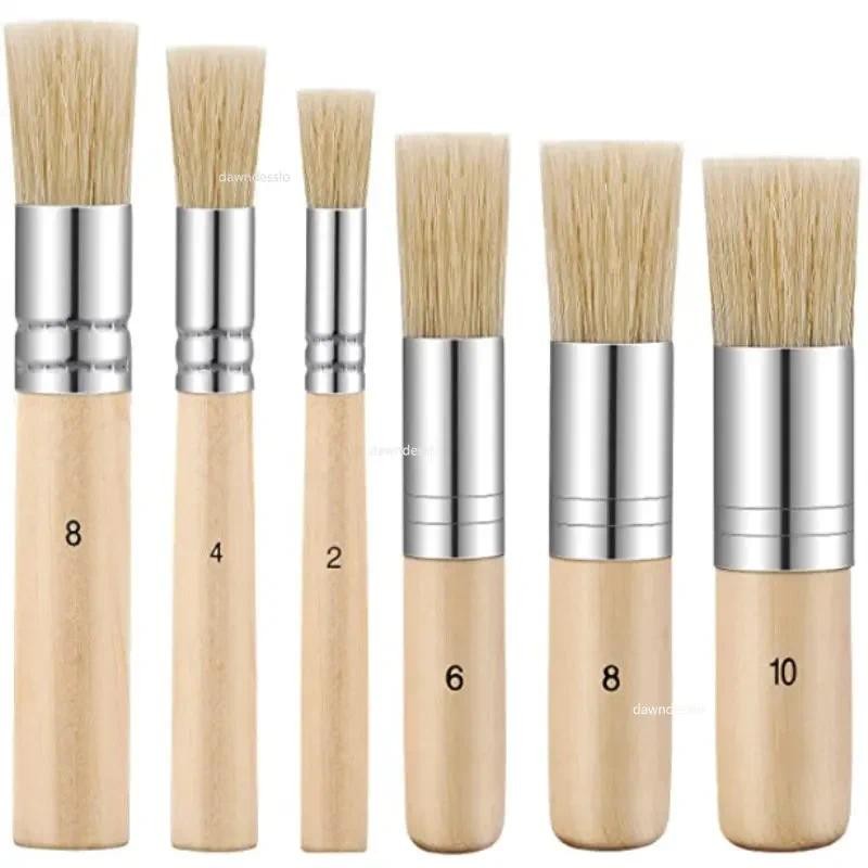 

6Pcs Wooden Handle Watercolor Painting Stencil Brush Hog Bristle Acrylic Oil Painting Brushes Student Professional Art Supplies