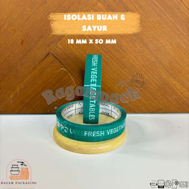 

Isolasi Buah Sayur Hijau Vegie Fresh 18mm x 50m / Isolasi Buah Selotip Tape Hijau Hidroponik / Lakban Jualan Sayuran Buah Fresh Vegetable Murah Solasi Sayur Buah