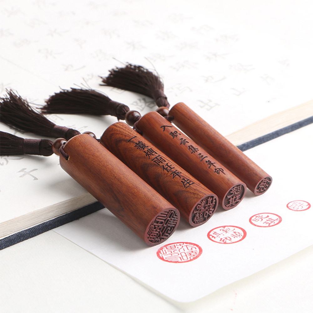 

Sandalwood Name Stamp Chinese English Korean Katakana Logo Custom Personalized Signature Stamps Round Seal with Tassel Portable
