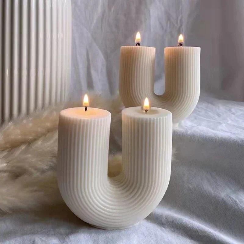 

U Shape Scented Candle Silicone Mold DIY Striped Arch Candle Plaster Resin Mould Candle Ornament Making Mold Home Decoration