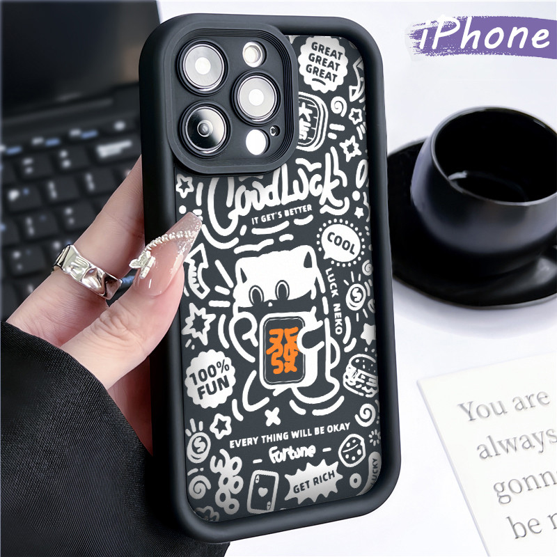 Original Graffiti Silicone SoftCase iPhone 13 15 11 12 14 Pro Max XR X Xs Soft Polos Hitam TPU Tebal