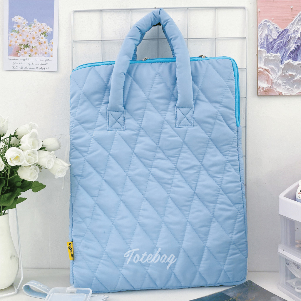 Tas Laptop Adelline SKY BLUE Sleeve Puffy 14 - 15 inch Diamond Quilted Bag tas wanita Kuliah Sekolah