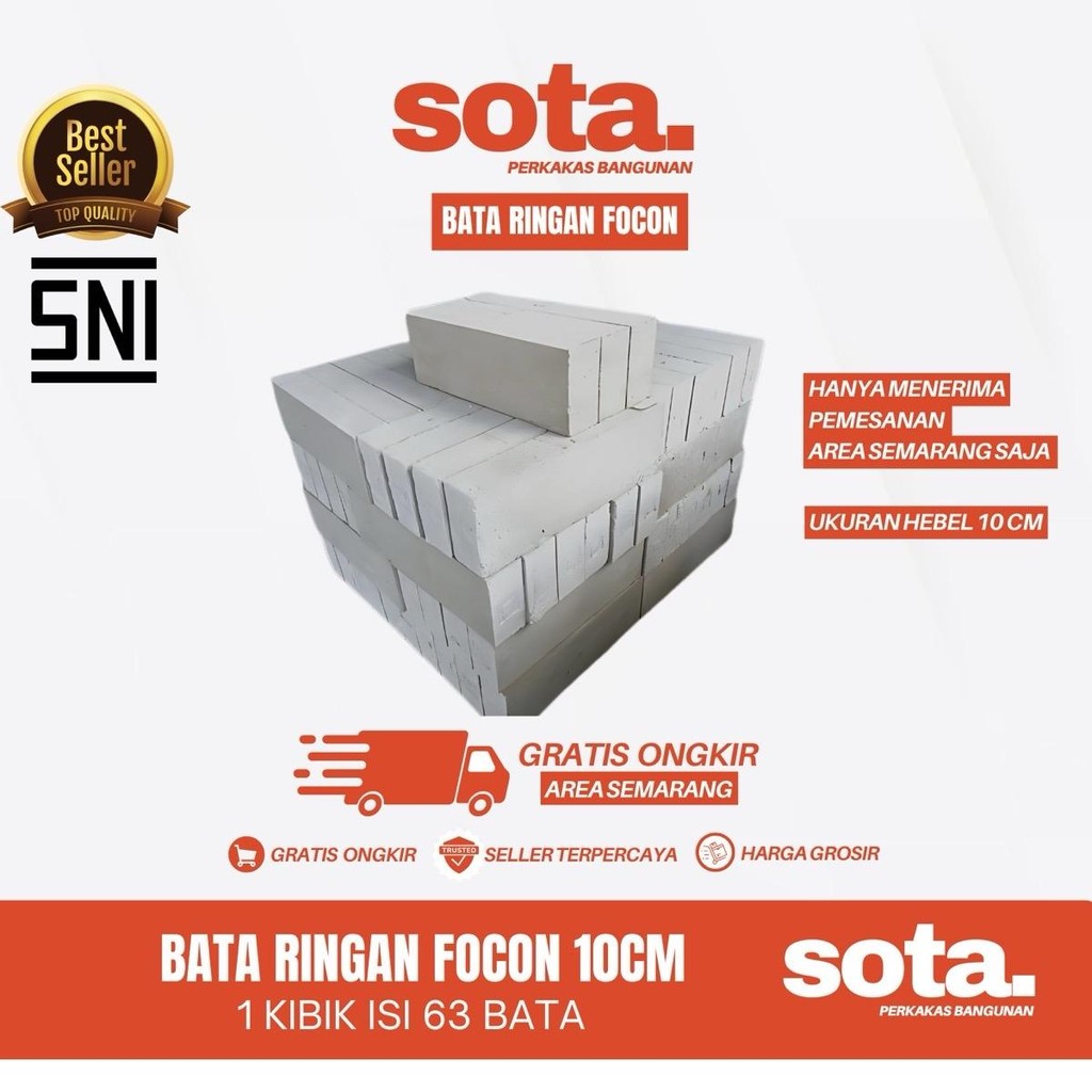 SOTA Bata Ringan Hebel 10 Cm / 1 Kibik Isi 83 Pcs - Khusus Kota Semarang