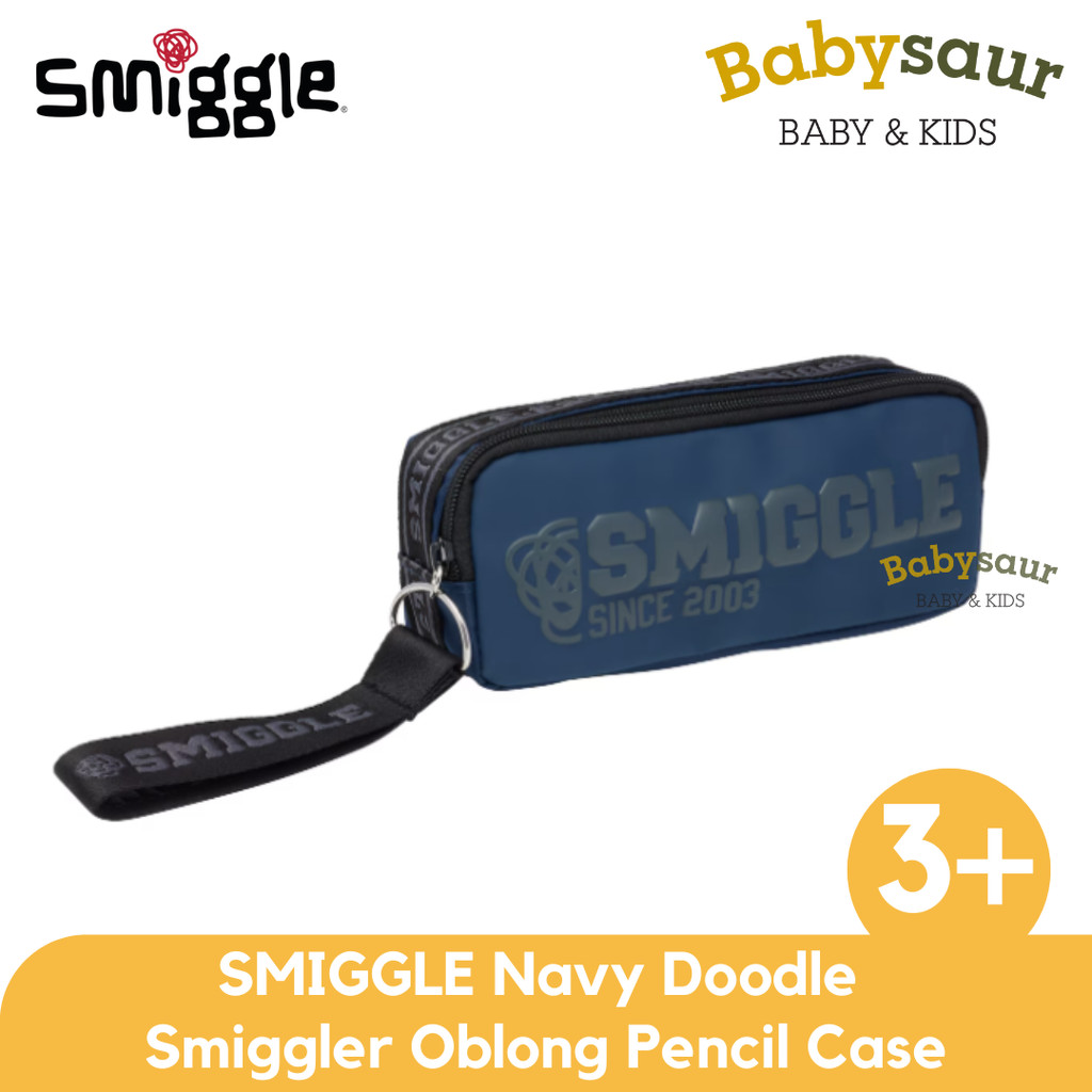 

SMIGGLE 100% Original Navy Doodle Smiggler Oblong Pencil Case Peralatan Sekolah Tempat Pensil Anak