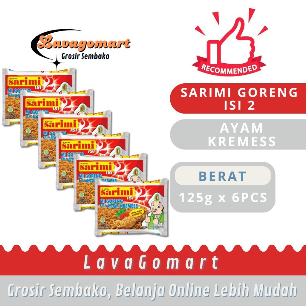 

SARIMI GORENG ISI 2 AYAM KREMESS 125g - 6PCS - LAVAGOMART- BANDUNG