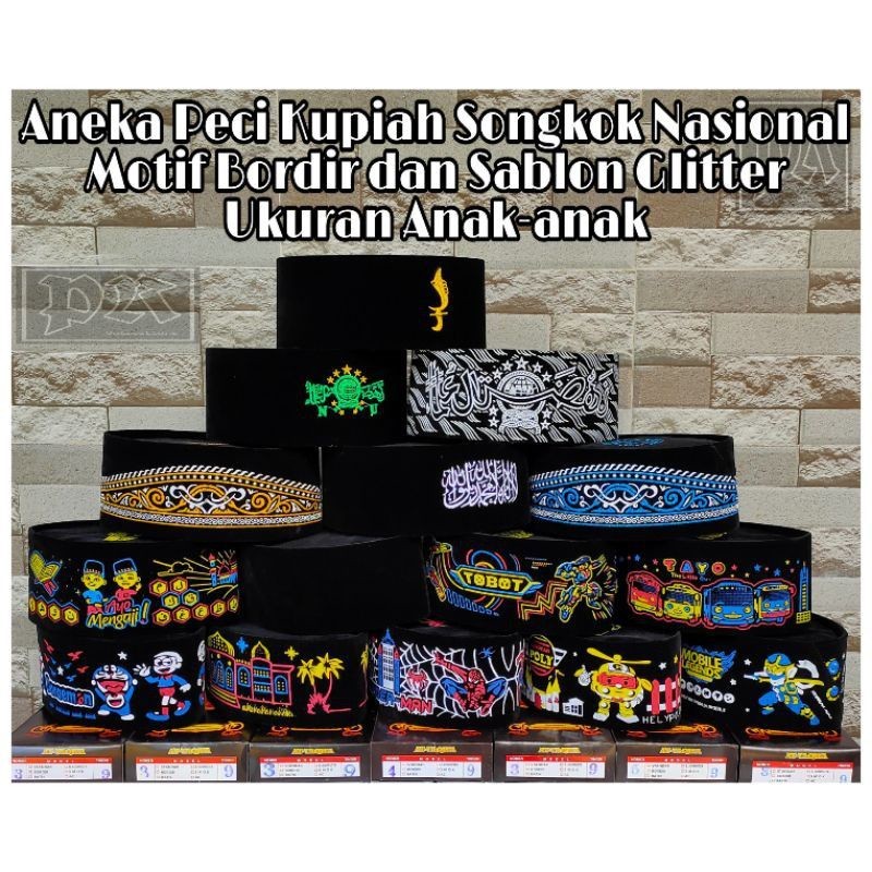 Peci Anak Songkok Motif Karakter Anak masjid Spiderman Upin Ipin Doraemon Kujang DLL