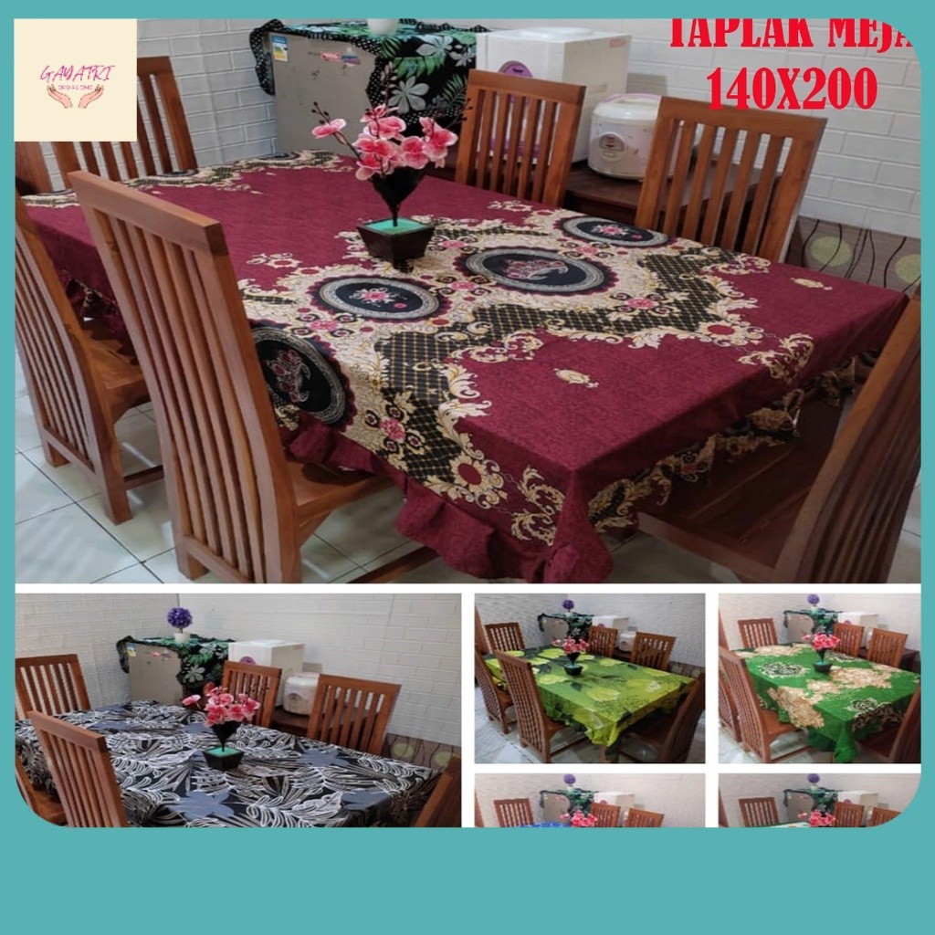 ALAS COVER TAPLAK MEJA MAKAN KAIN MODEL RUMBAI 140X200 KURSI 4 DAN 6 MURAH ANEKA PILIHAN MOTIF BATIK
