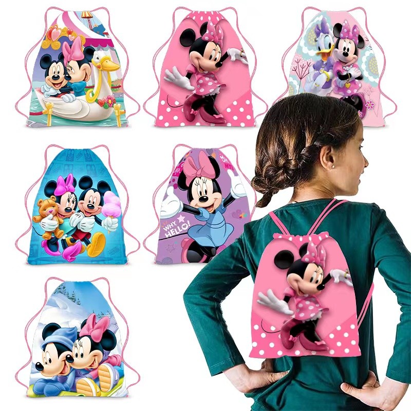 

6/36Pcs Disney Minnie Mickey Mouse Birthday Party Gifts Non-woven Drawstring Bags Kids Boy Girls Favor Swimming School Backpacks