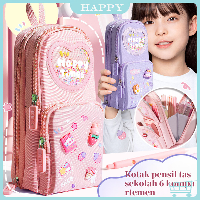 

CTK031 [ COD ] Tempat pensil kotak 3D Anak perempuan Lucu Besar/ Kotak pensil kanvas 6 ruang/Kotak