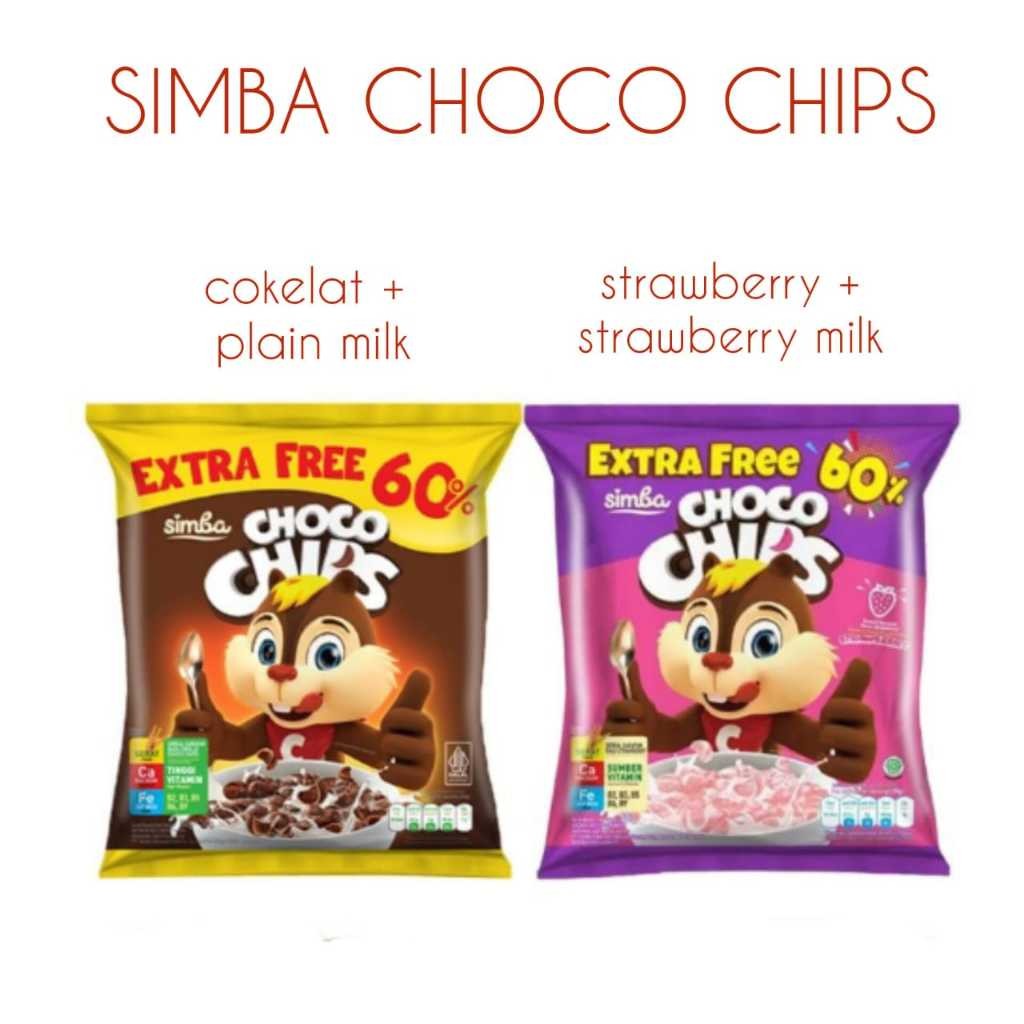 

Simba Choco Chips Kemasan bantal 55g Rasa Strawbery dan Rasa Cokelat Sereal Untuk Sarapan Dipagi Hari