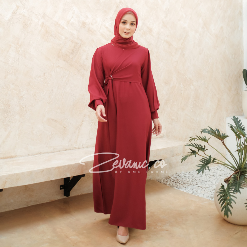 Almira Maxi Dress Kondangan Polos Korean Style Gamis Remaja Muslim Lebaran Vintage