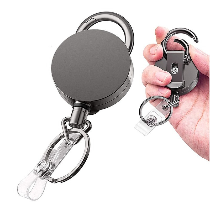 

1pcs Extendable Metal Key Chain Ring Belt Clip Pull Keyring Retracting ID Card Lanyards Id Badge Holder Badge Clip