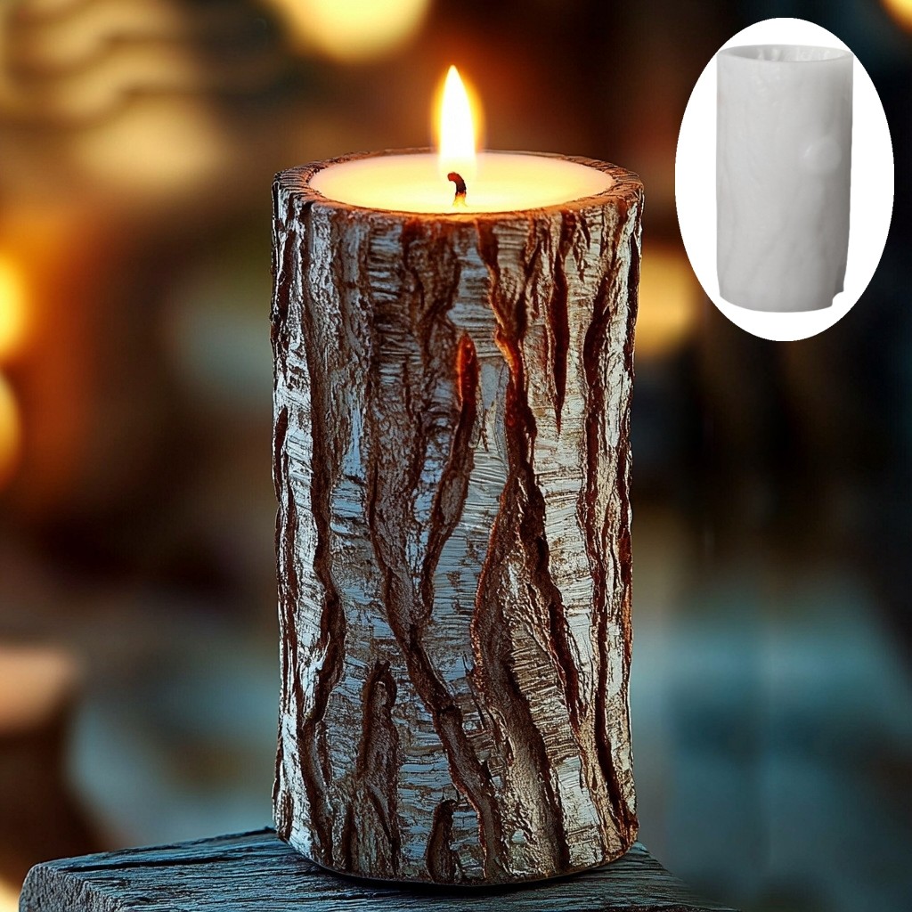 

DIY Wood grain cylindrical candle silicone mold bark tree stump mould irregular geometric resin gypsum molds 2024 Christmas gift
