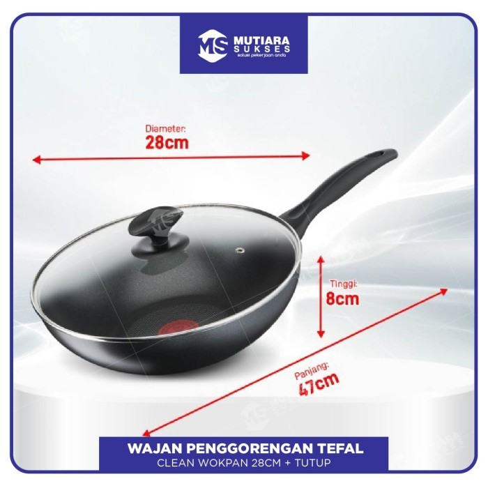 Tefal Wajan Penggorengan Anti Lengket Cook & Clean Wokpan 28cm + Tutup