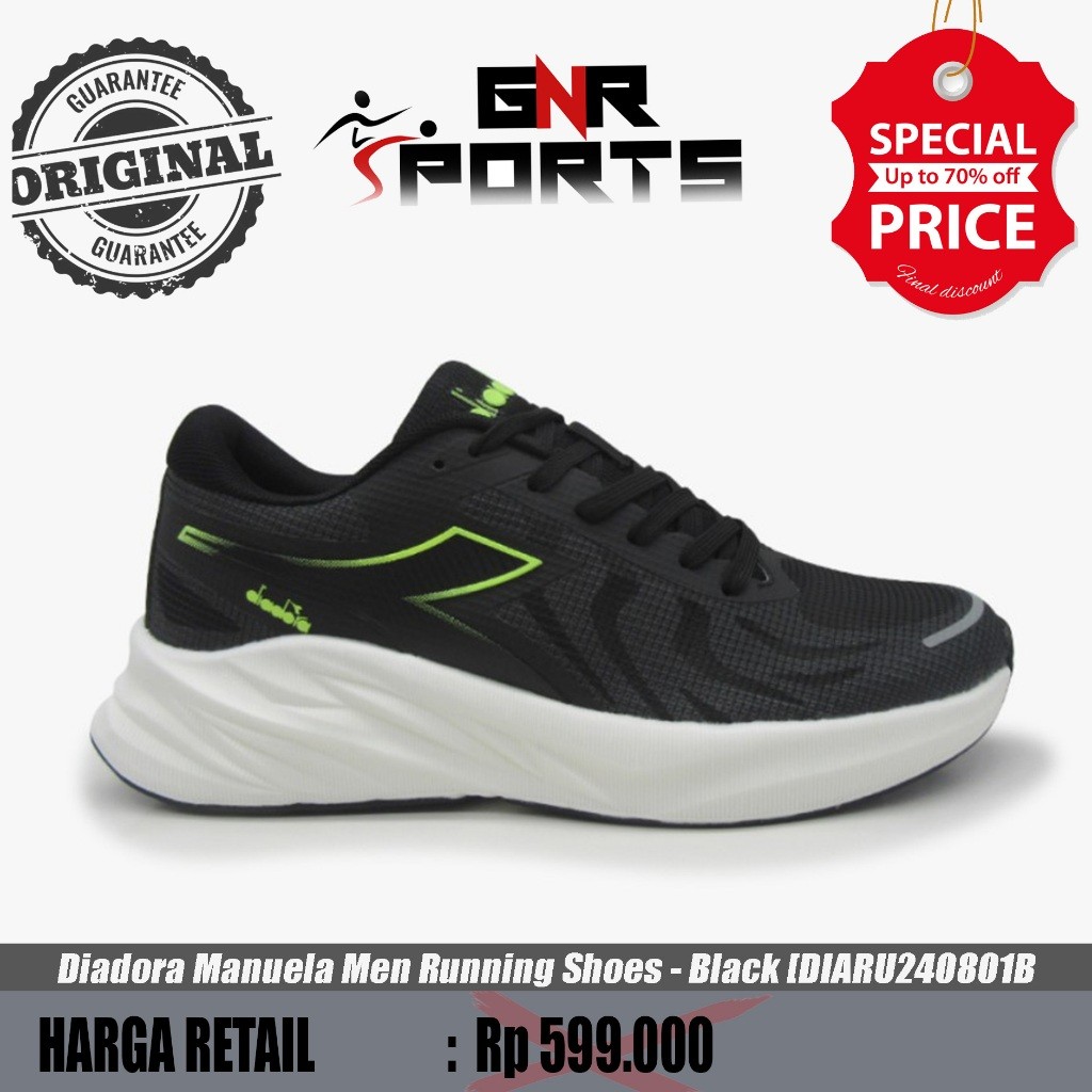 Sepatu Lari Diadora Manuela Men Running Shoes - Black Original 100%