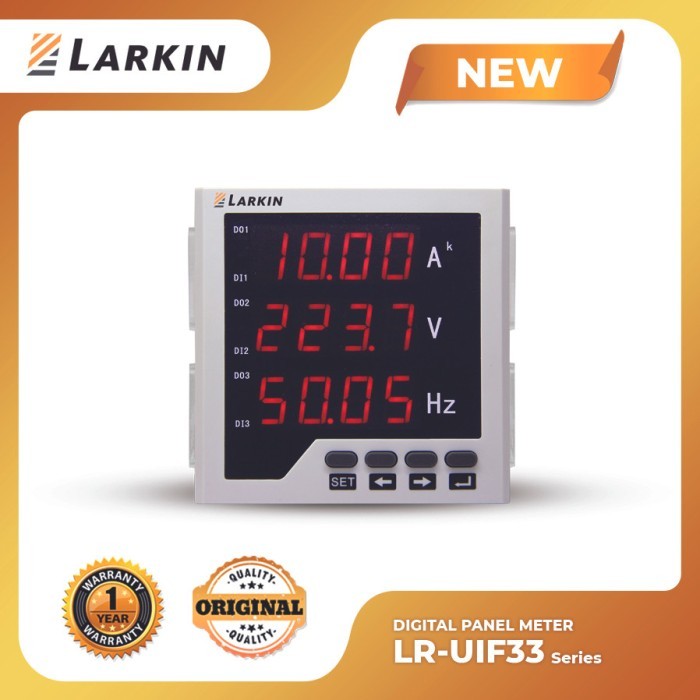 LARKIN 3 in 1 Digital Amper Volt Hz Meter Panel Listrik 1 Phase Arus Meter 3 Row LR-UIF33 96x96mm