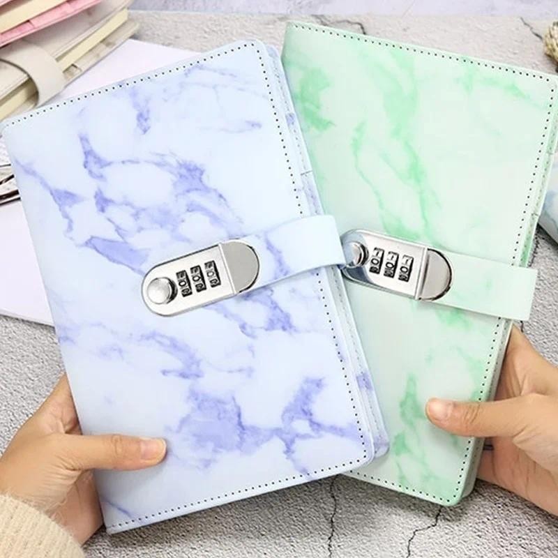 

A5 Leather Retro Password Notebook with Lock Journals Thicken Hand Ledger Handbook Student Stationery Notepad Diary Binder Gift