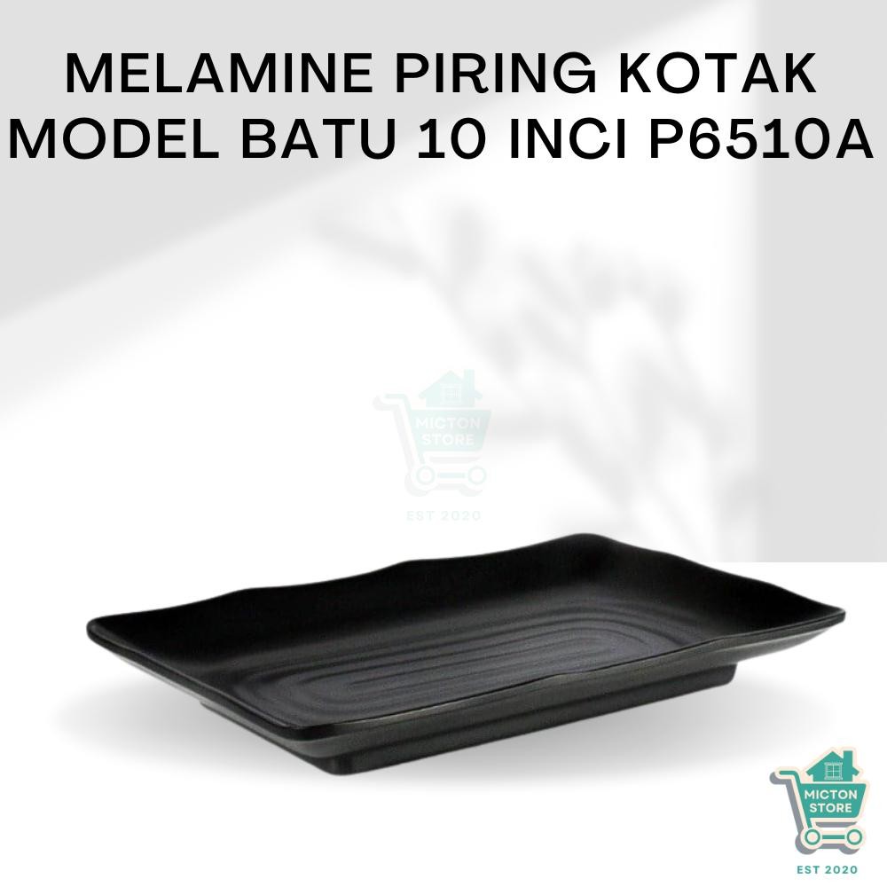 MICTON Premium Melamine Piring Kotak Model Batu 10 Inch P6510A Piring Kotak Model Batu Piring Perseg