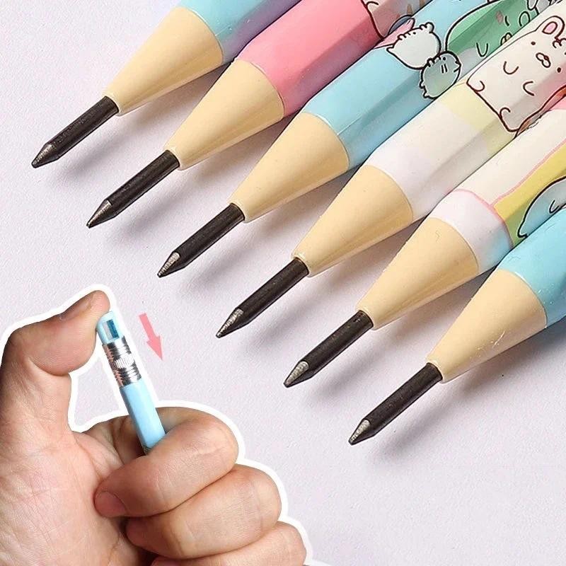 

4pcs 2.0mm Non Sharpening Pencils Cute Cartoon Mechanical Pencils with Sharpener Kids Gifts Stationery School Office Supplies