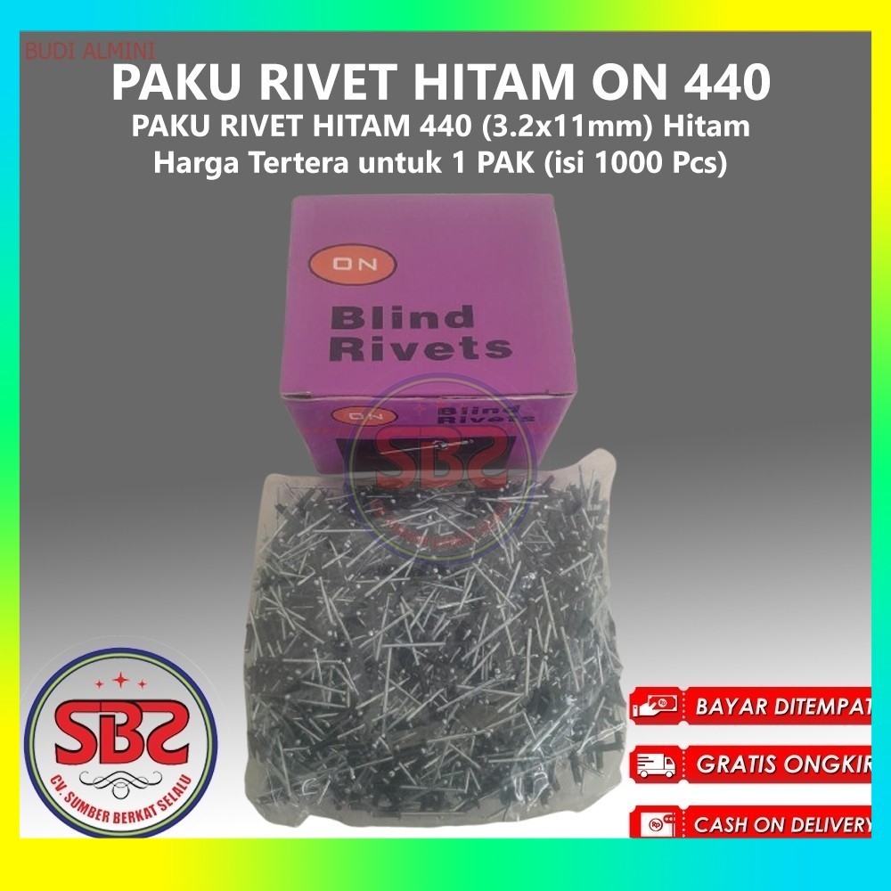 ON Paku Rivet 440 HITAM 1 Box Isi 1000pcs HITAM - Paku Rivet Hitam / Black