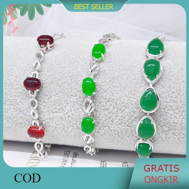 Aksesoris Gelang Perhiasan Xuping Asli Silver Batu Giok Imitasi Merah Hijau Lapis Emas Putih - WIBB4