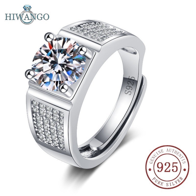 HIWANGO Ring Berlian Pria Korea Cincin 5A Zircon Diskon Besar Perak 925