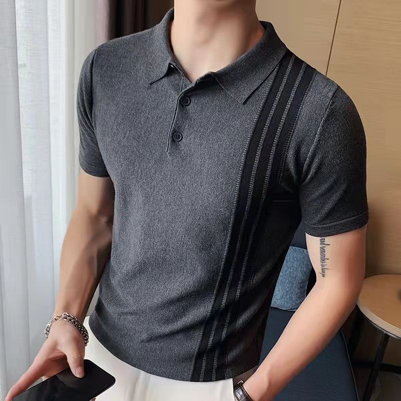 Kaos Polo Shirt Pria Katun Kerah Polo Rajutan Hitam Kaos Kerah Salur