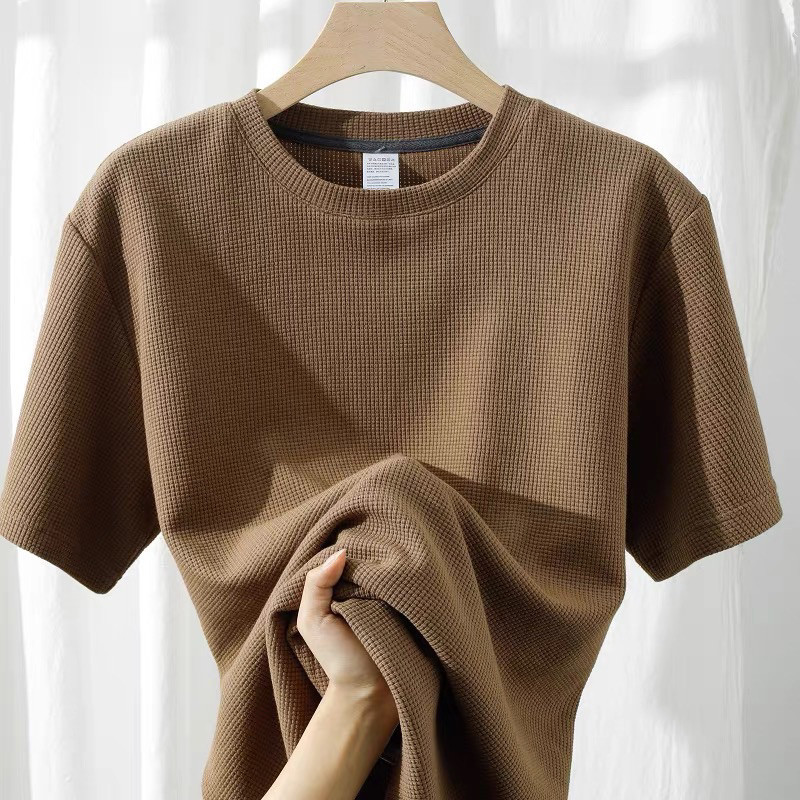 Waffle shirt for men unisex - fresh release loose fit round neck knit tshirt